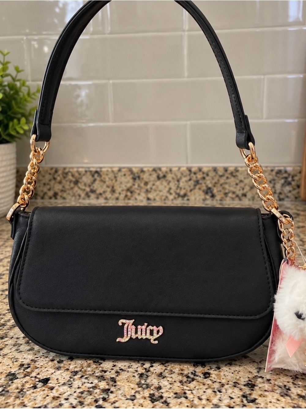 Juicy Couture Black Shoulder Bag with Gold Hardware